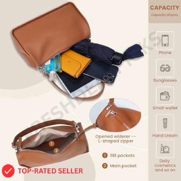 Genuine Leather Shoulder Bag Crossbody Hobo Adjustable Strap Elegant Minimal - Picture 5 of 8